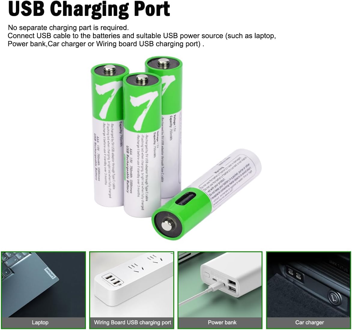 [1 Pack] USB AAA Lithium ion Rechargeable Battery, 1.5V 750mWh Rechargeable AAA Battery - Office Catch