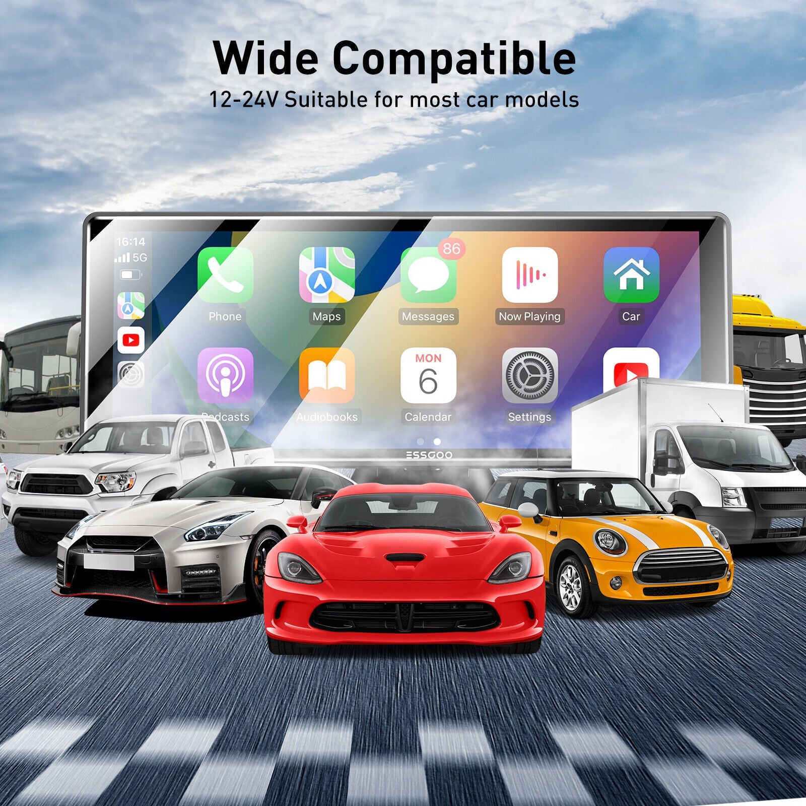 10.26" 2K Car Portable Wireless Apple CarPlay Android Auto FM Touch Screen Radio - Office Catch