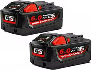 [2 Pack] Tavice Milwaukee M18 Compatible 18V 6.0Ah Lithium XC Battery | Replaces 48 - 11 - 1840 48 - 11 - 1860 Extended - Office Catch