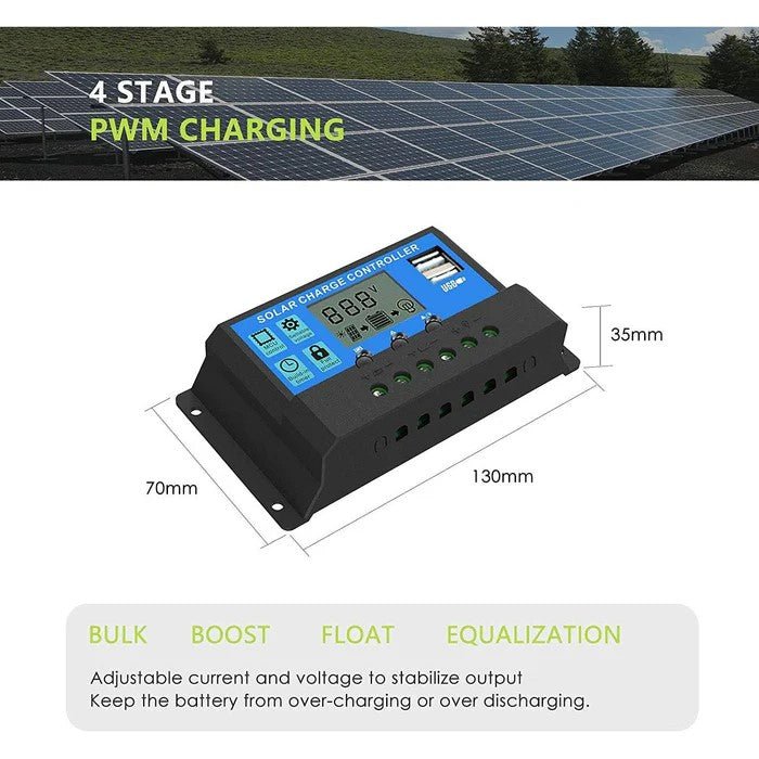 20A Amp 12V/24V Solar Panel Regulator Charge Controller Battery Dual USB - Office Catch