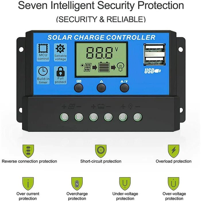 20A Amp 12V/24V Solar Panel Regulator Charge Controller Battery Dual USB - Office Catch