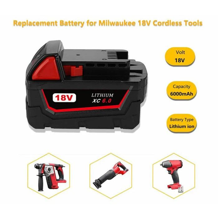 [4 Batteries] Compatible with Milwaukee 18V M18 Tools | 6.0Ah Battery Replacement | Super Heavy Duty - Office Catch