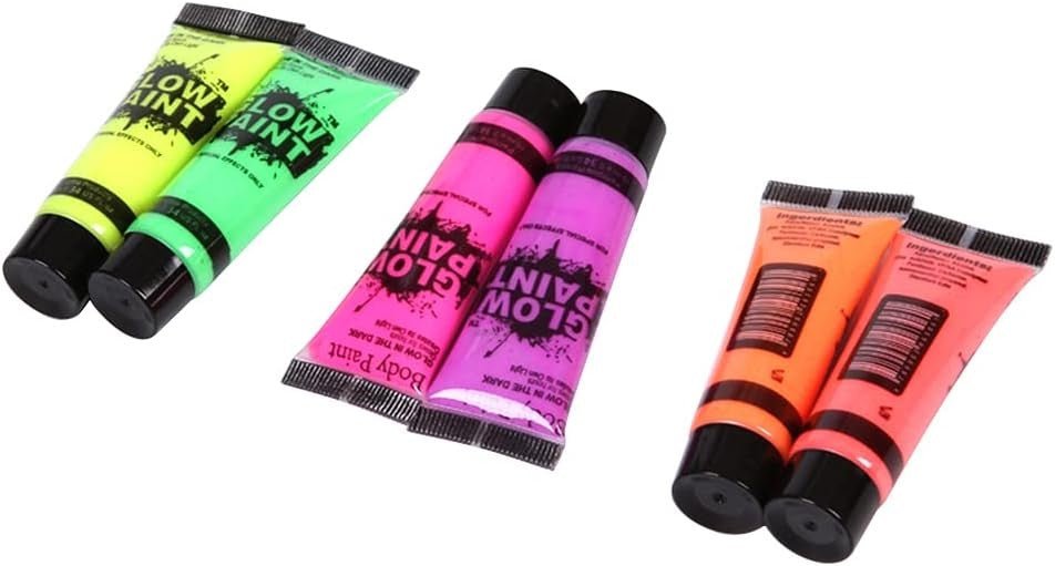 6 Colors Body Art Paint Neon Fluorescent Party Festival Halloween Cosplay Makeup Kids Face Paint UV Glow Painting Beauty Tools - Office Catch