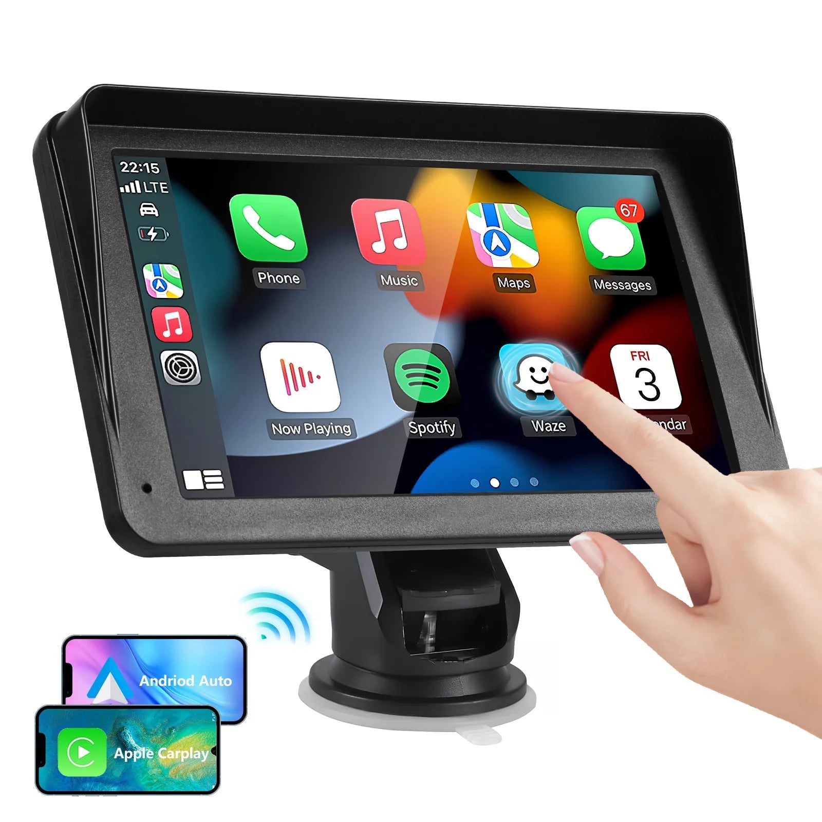 7" Portable Wireless Apple Carplay Android auto Car Stereo Radio Bluetooth Aux - Office Catch