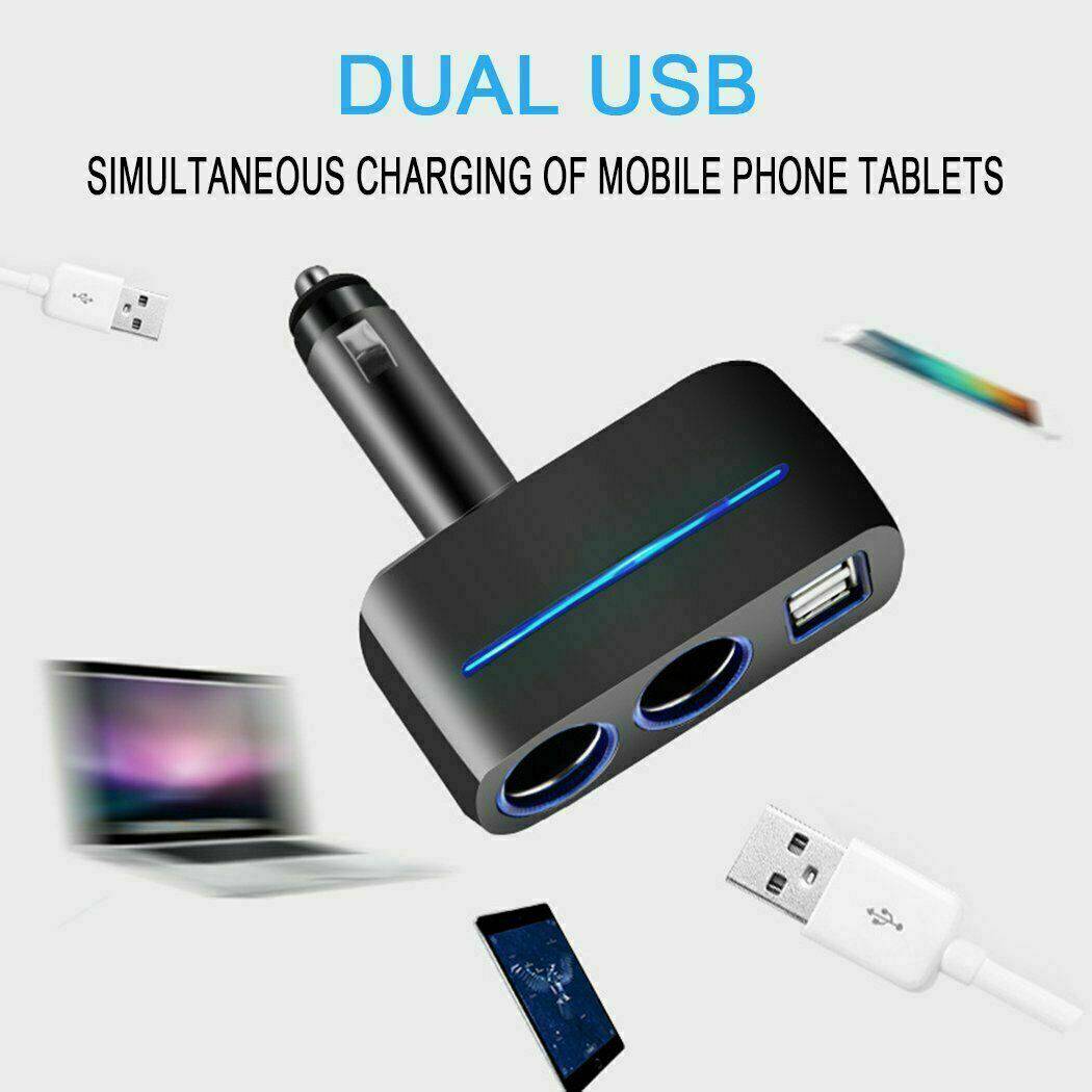 Dual USB Car Charger with Cigarette Lighter Socket Splitter - Office Catch