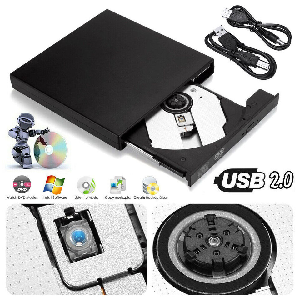 External Drive USB Portable Burner CD RW DVD ROM Reader Writer For Mac & Windows - Office Catch