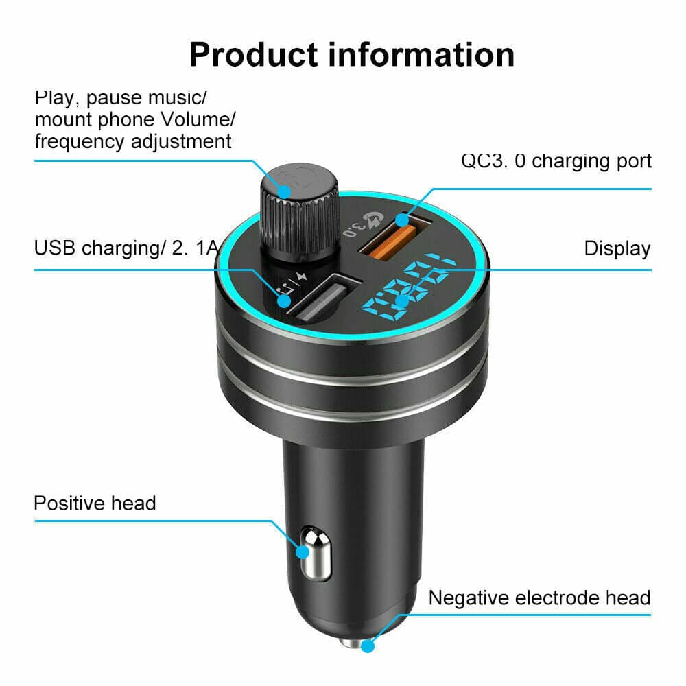 FM Transmitter & Bluetooth Radio Music Player with USB Dual Charger for Car Caravan etc - Office Catch