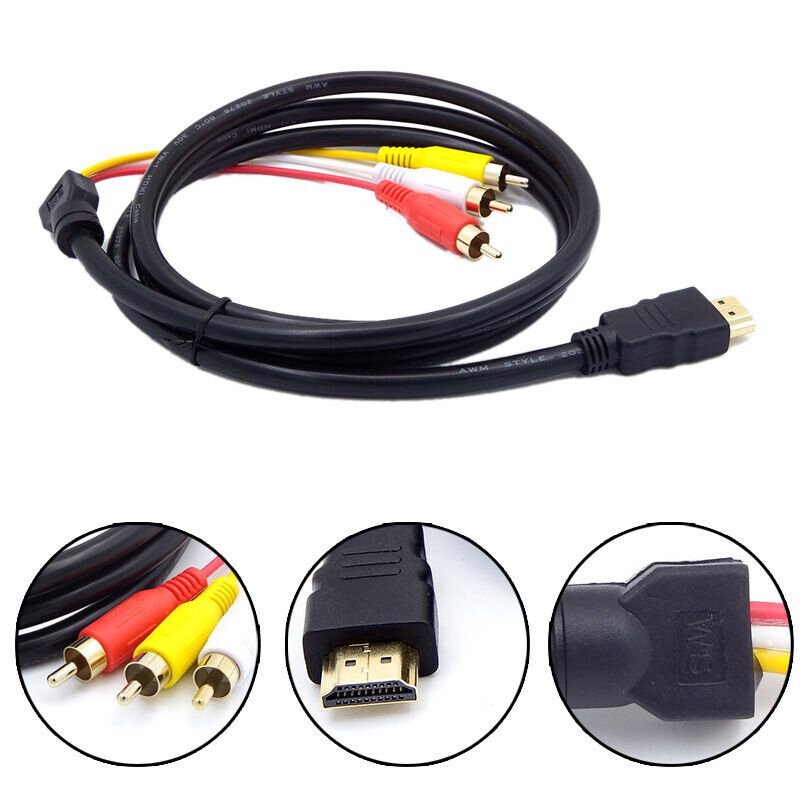 HDMI Male to 3RCA AV Composite Male M/M Connector Adapter Cable Cord Transmitter - Office Catch