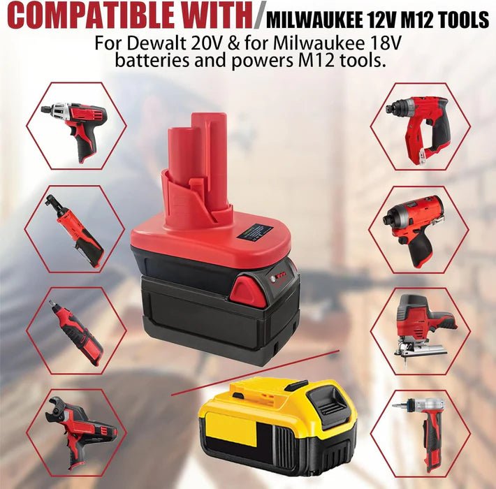 Milwaukee M12 12V Battery Adapter to Dewalt or Milwaukee 18V Battery - Office Catch