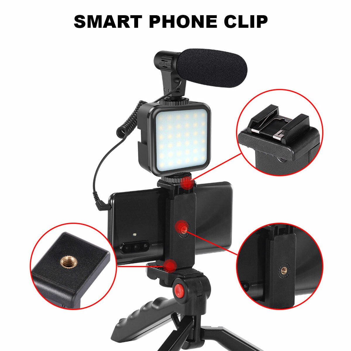 Vlogging LED Light Mobile Smartphone Vlog Kit Phone Video Selfie Stand Tripod AU - Office Catch