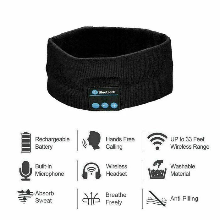 Wireless Bluetooth Headband Earphone Stereo Sport Headphone Headset GYM Sleep | Black - Office Catch