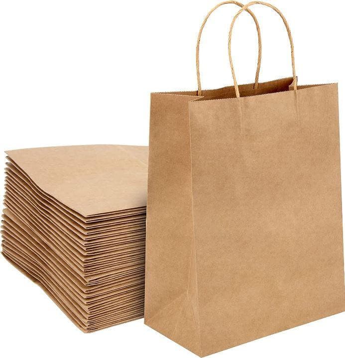 100x Kraft Paper Bags Gift Carry Craft Brown Bag with Handles | 19x25x8cm Size - Office Catch