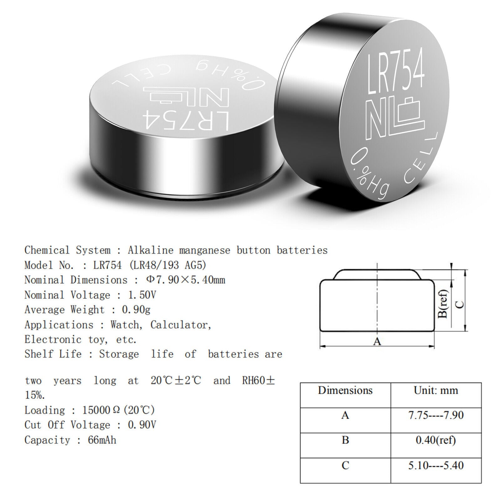 10Pcs AG5 LR754,393, G5 Button Coin Shaped Cell Battery 1.55V Alkaline - Office Catch