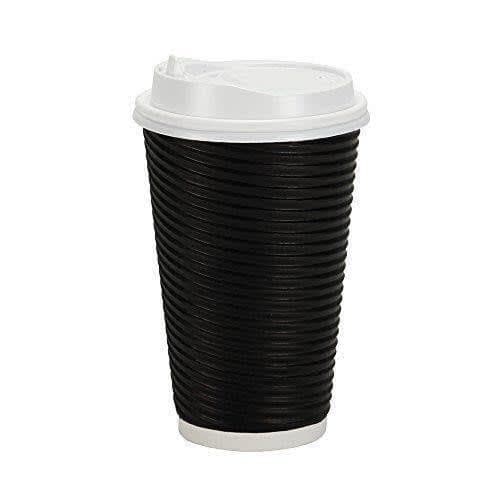 Rippled Black Coffee Cups with Lid 12oz (50pcs)