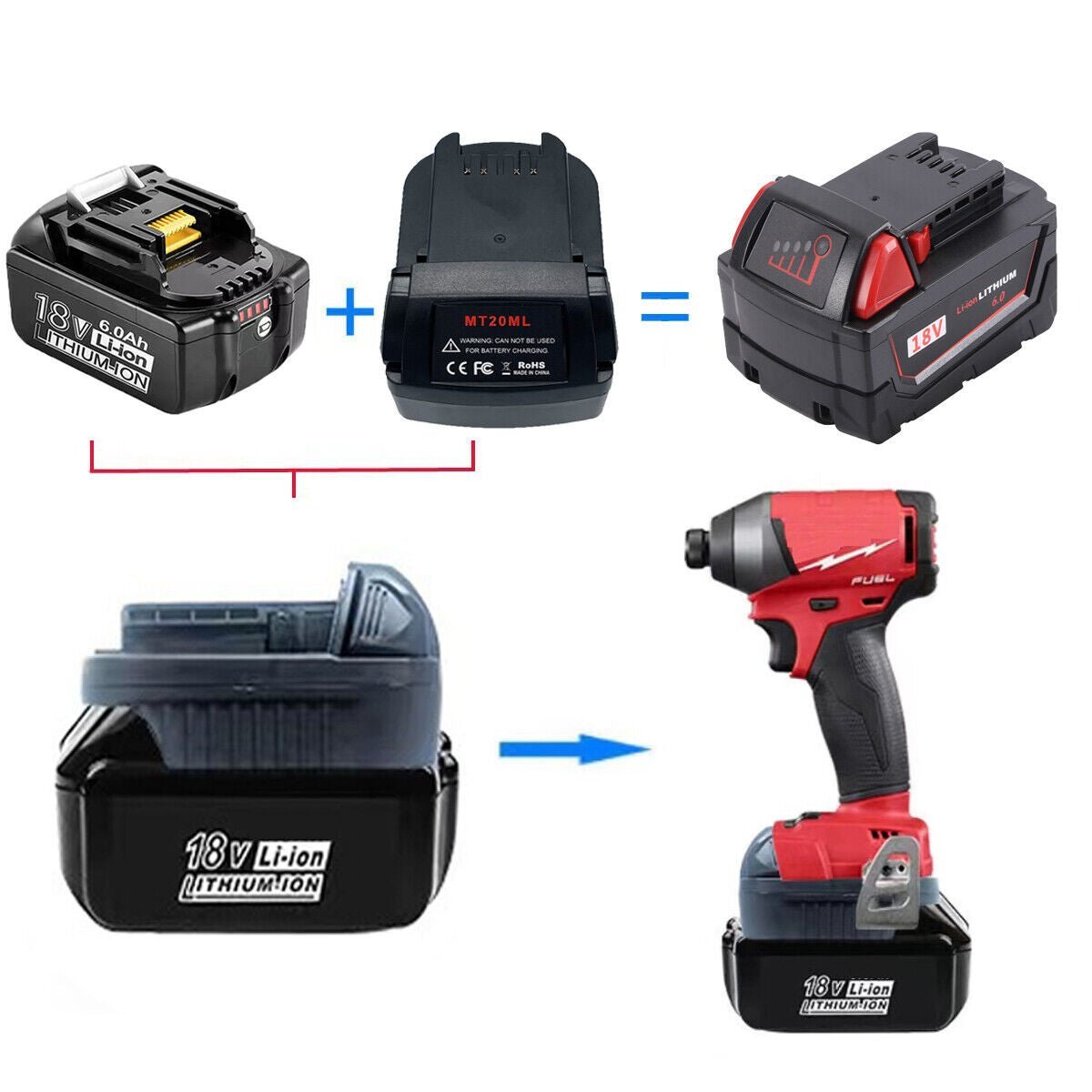 18V Makita Battery Convertor To 18V Milwaukee Tool Adapter Converter - Office Catch