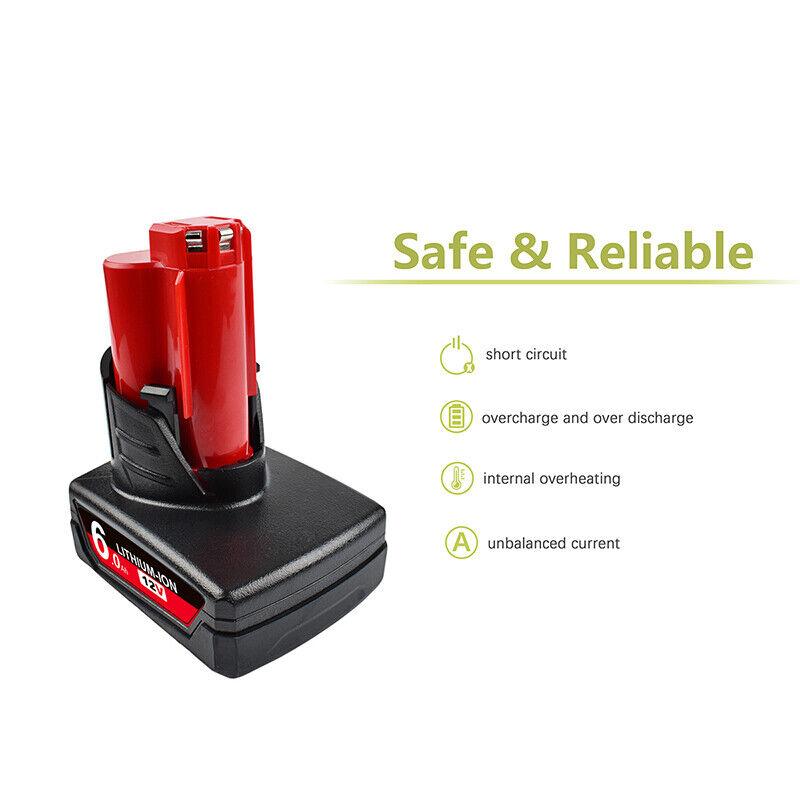 2 Pack | 6.0Ah 12V Tool Battery For Milwaukee M12 48-11-2440 48-11-2402 with Extended Capacity - Office Catch