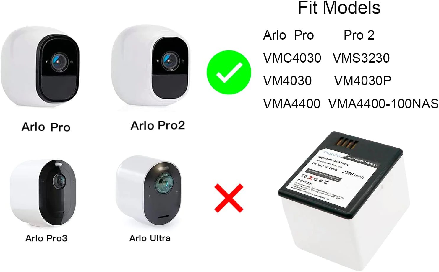 2-Pack Arlo Pro 2 Battery Replacement Fit for Arlo Pro VM4030 VMC4030 VMA4400(-100NAS) 7.4V Li-ion 2200mAh - Office Catch