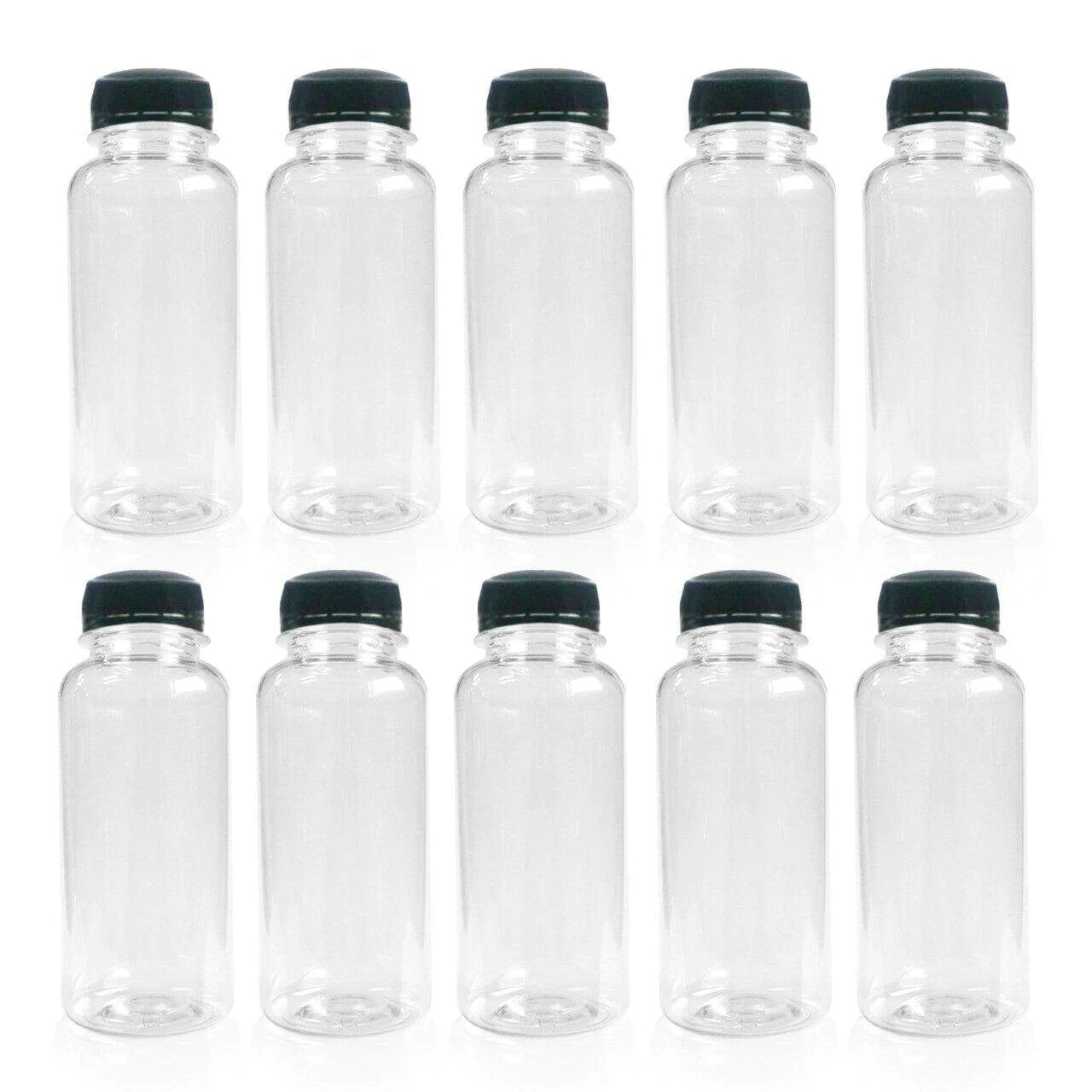 20 Pack | 250ml Clear Bottles Round PET With Black Lids Tamper Evident - Office Catch