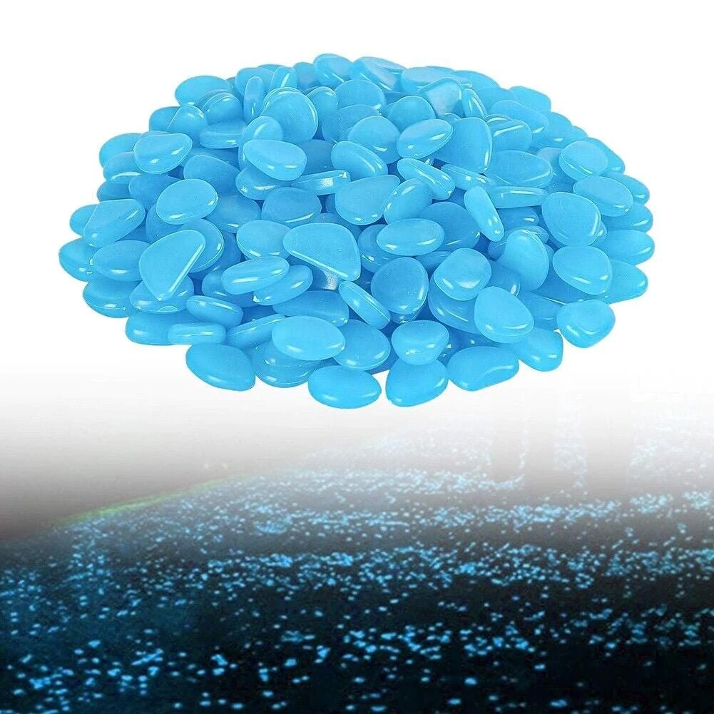 200 Pack Blue Pebbles Stone Glow in the Dark Rock Fish Tank Stones Garden Road Dec - Office Catch