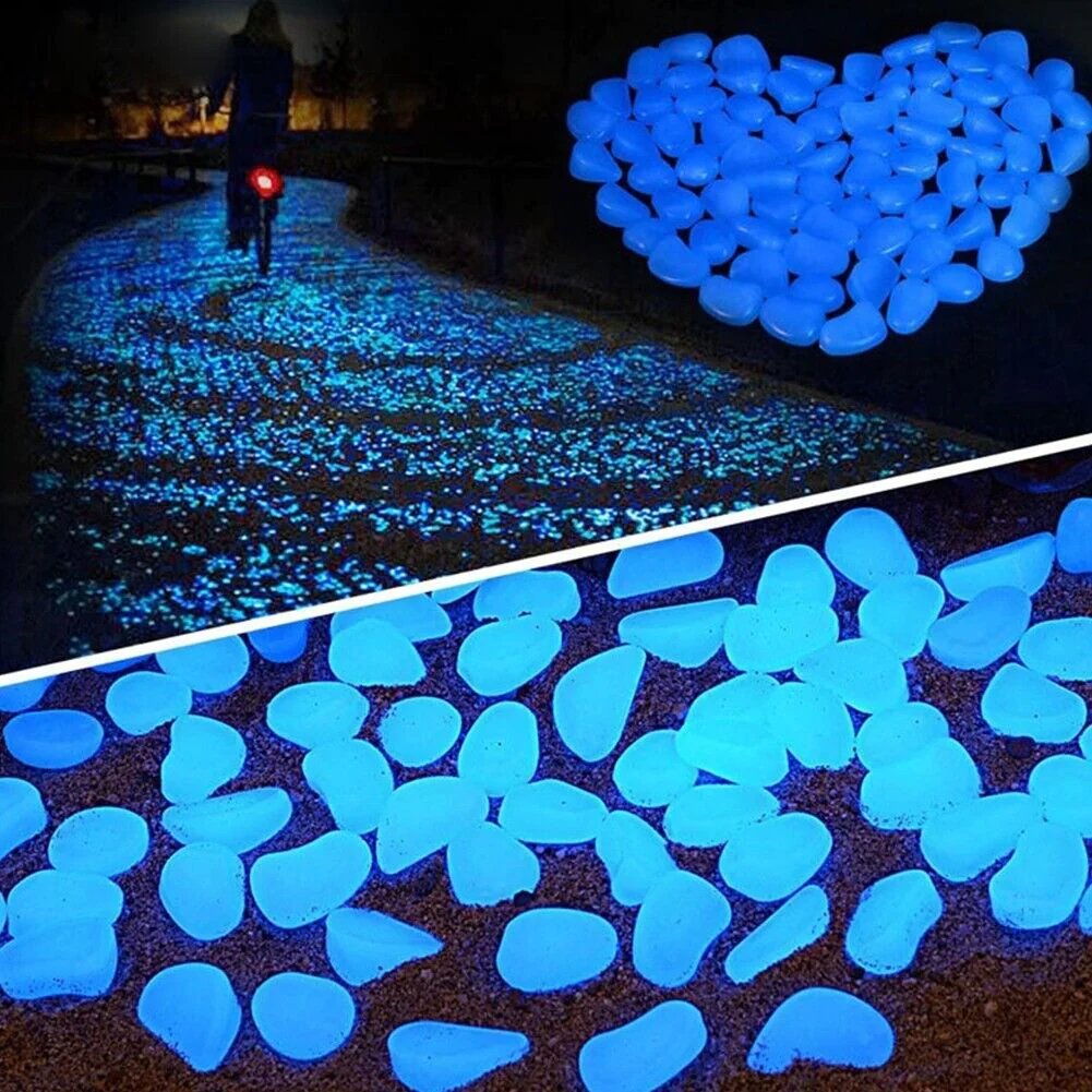 200 Pack Blue Pebbles Stone Glow in the Dark Rock Fish Tank Stones Garden Road Dec - Office Catch