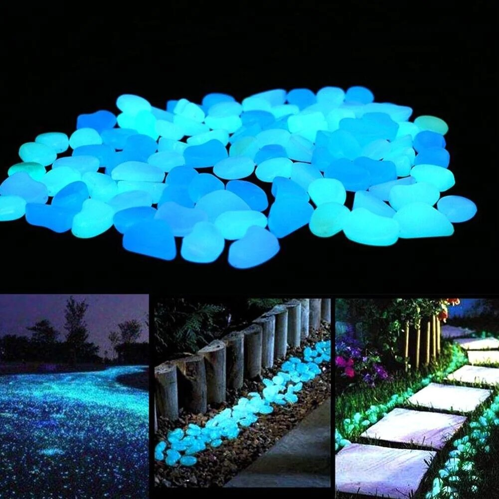 200 Pack Blue Pebbles Stone Glow in the Dark Rock Fish Tank Stones Garden Road Dec - Office Catch