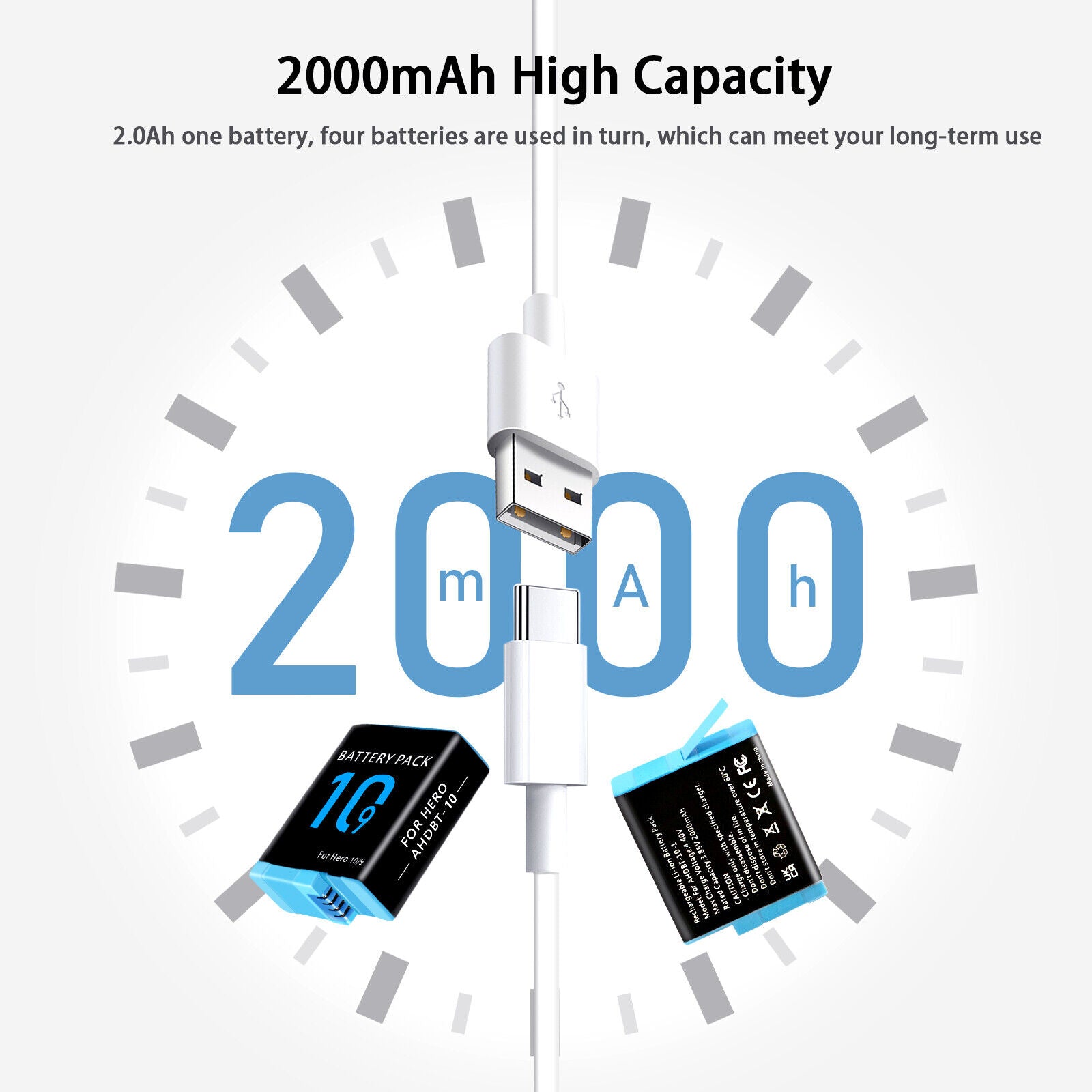 2000mAh GoPro Rechargeable Battery for HERO 9 Hero10 Black SLR Sport Camera Pack of 2 - Office Catch