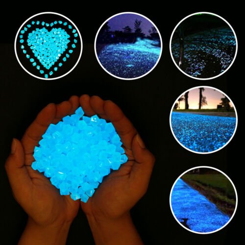 200X Blue Glow in the Dark Pebbles Stone Rock Fish Tank Stones Garden Road Deco - Office Catch