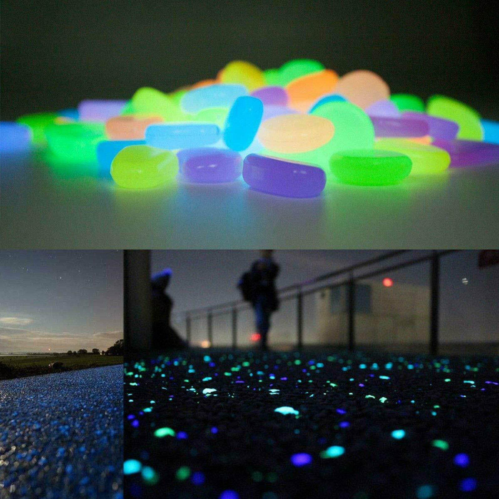 200X Pebbles Stone Glow in the Dark Rock Fish Tank Stones Garden Road - Office Catch