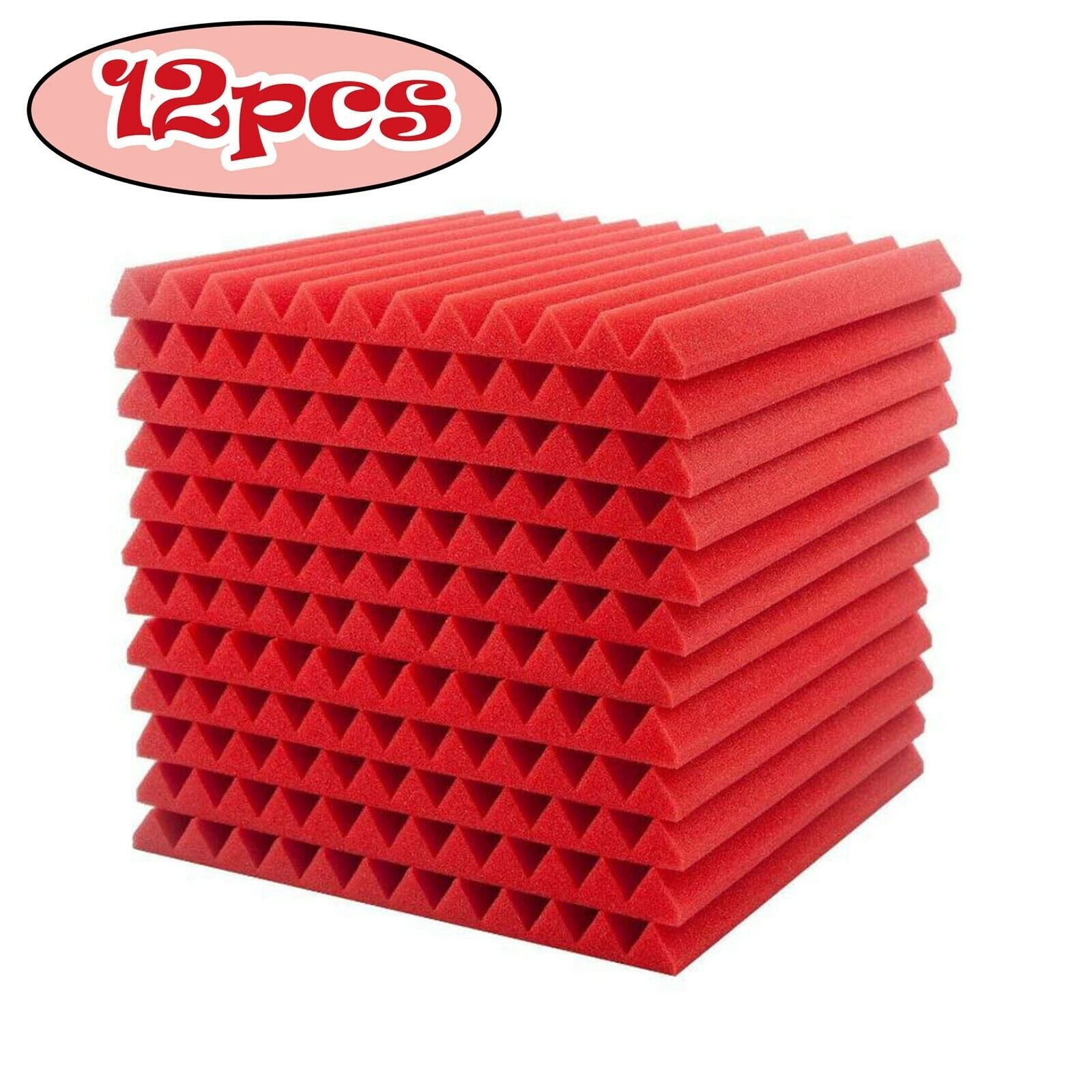 24 Pack Acoustic Foam Panels, 30x 30x 2.5cm Studio Soundproofing Wedges Fire Resistant Sound Proof Padding Acoustic Treatment Foam (Red) - Office Catch