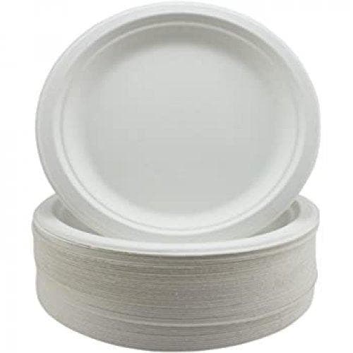 [Case of 500] 100% Compostable 10 Inch Heavy-Duty Plates 3 Compartment  Eco-Friendly Disposable Sugarcane Paper Plates