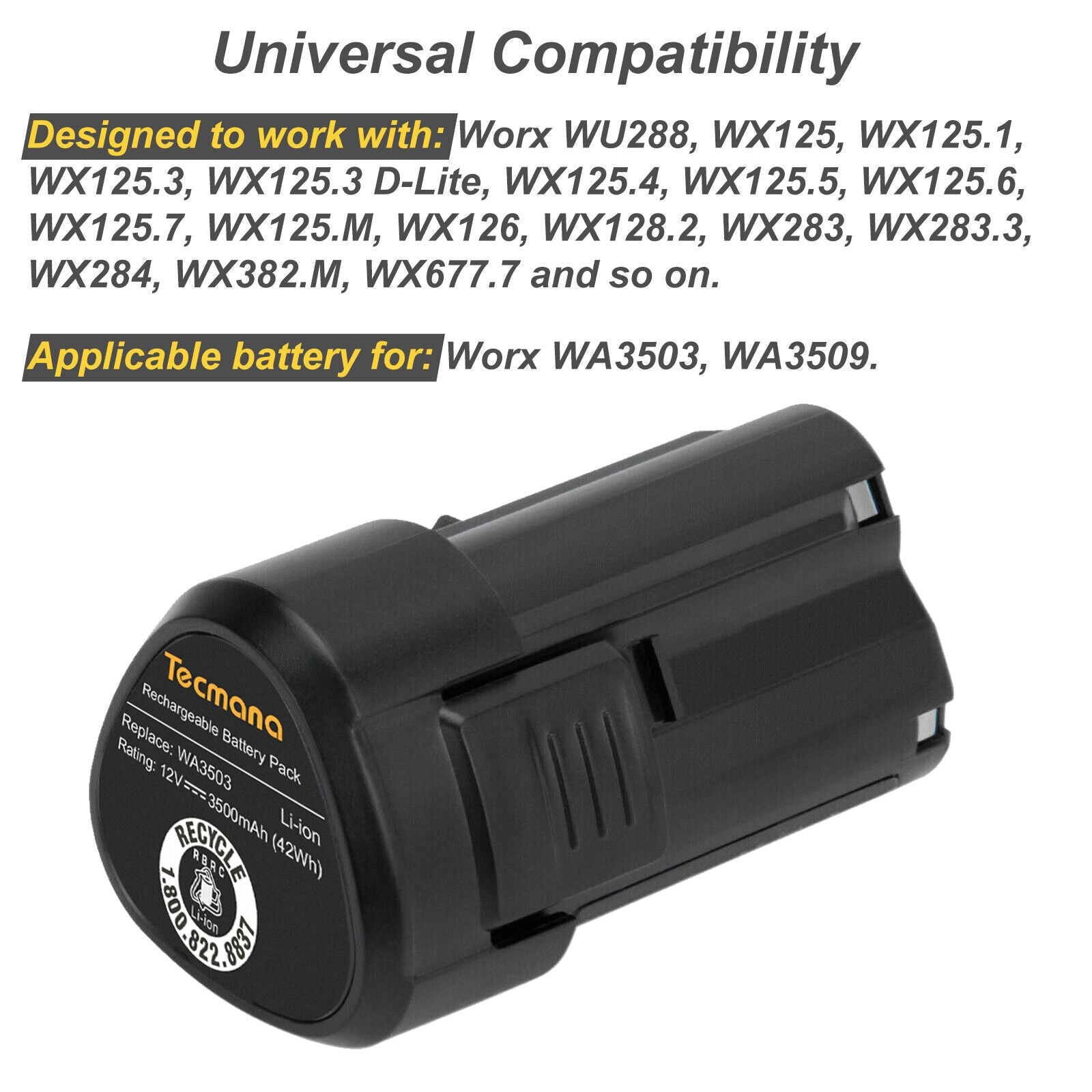 2Pack 12V 2.0AH Replacement Power Tools battery for Worx WA3503 WA3509 WU288 WX125 WX125.1 - Office Catch