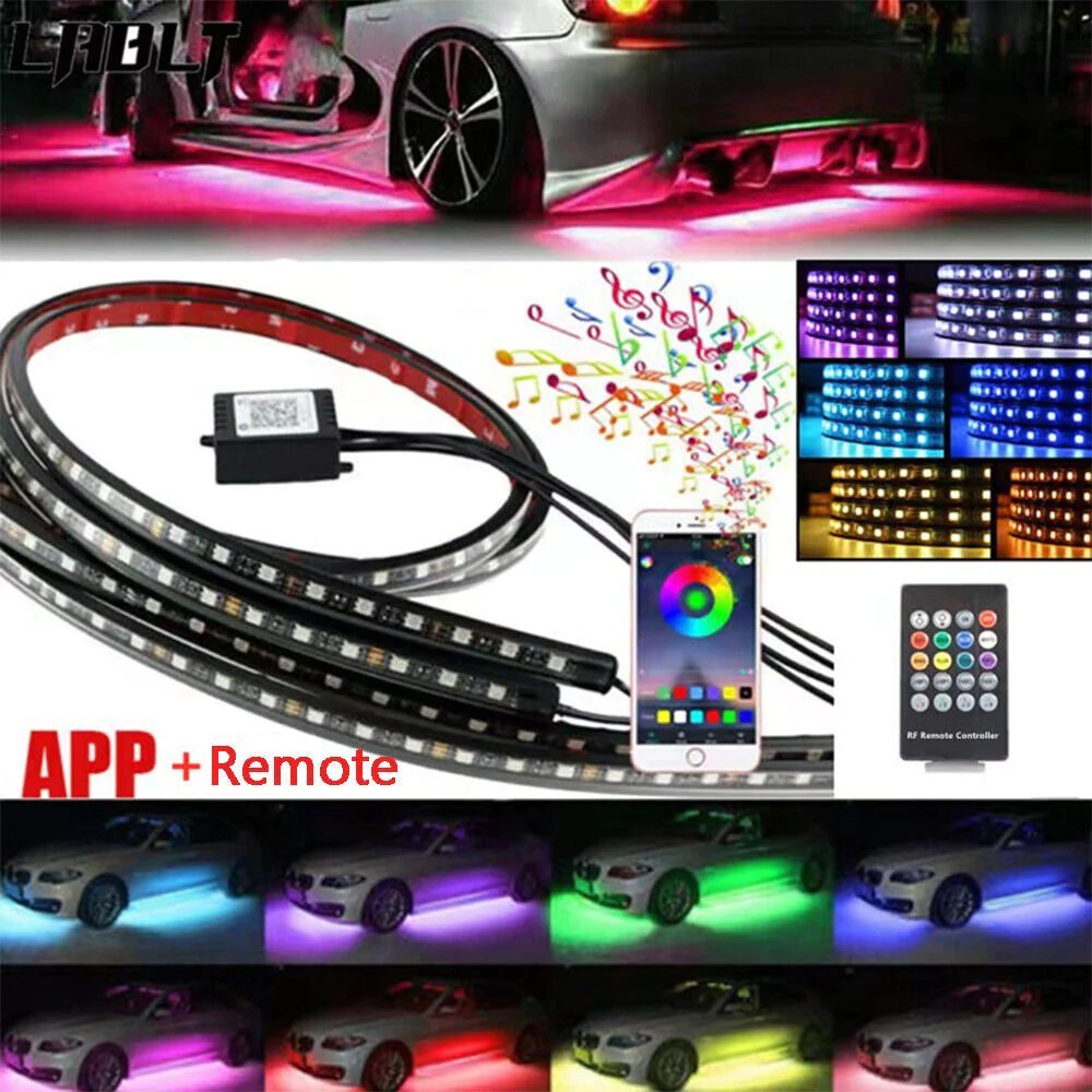 2X 120CM+ 2X 150CM RGB LED Underglow body Neon Light Kit App Under Car Tube Strip - Office Catch