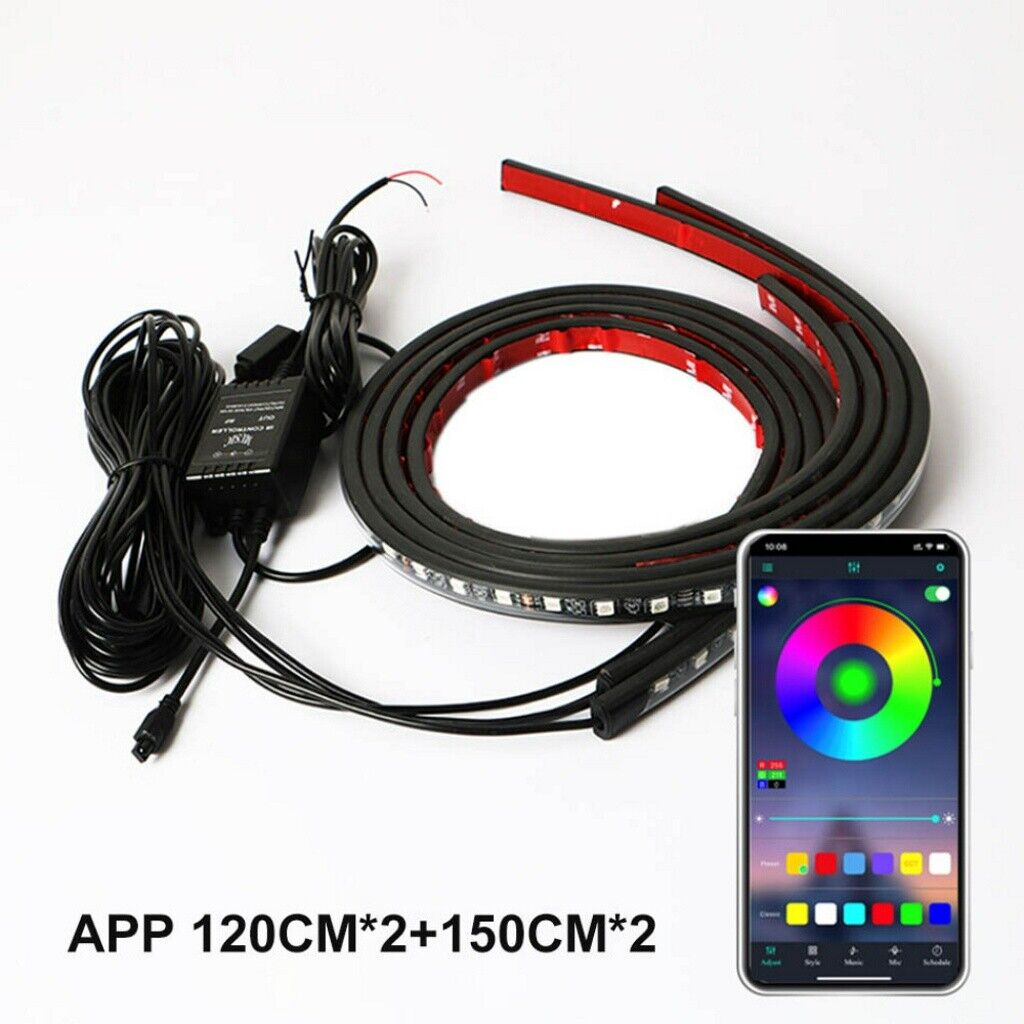 2x 120cm RGB LED Underglow Body Neon Light Kit App Under Car Tube Strip Glow - Office Catch