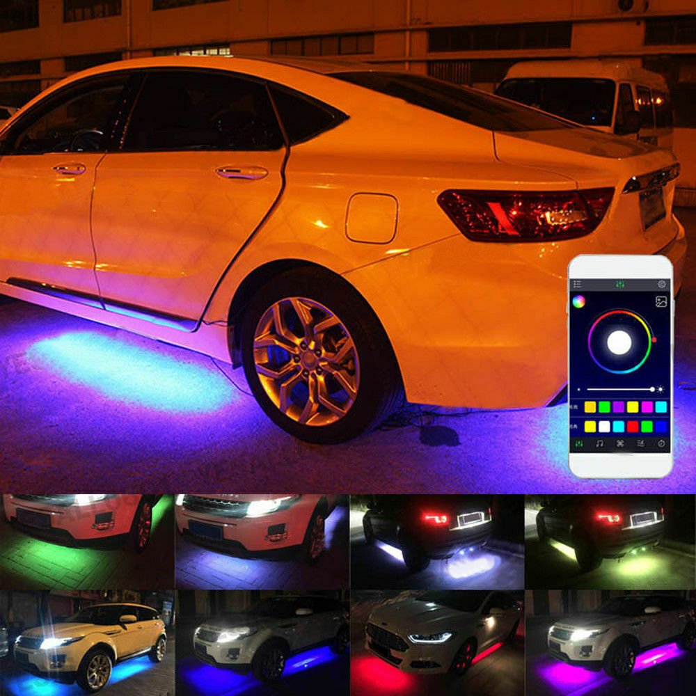 2x 120cm RGB LED Underglow Body Neon Light Kit App Under Car Tube Strip Glow - Office Catch