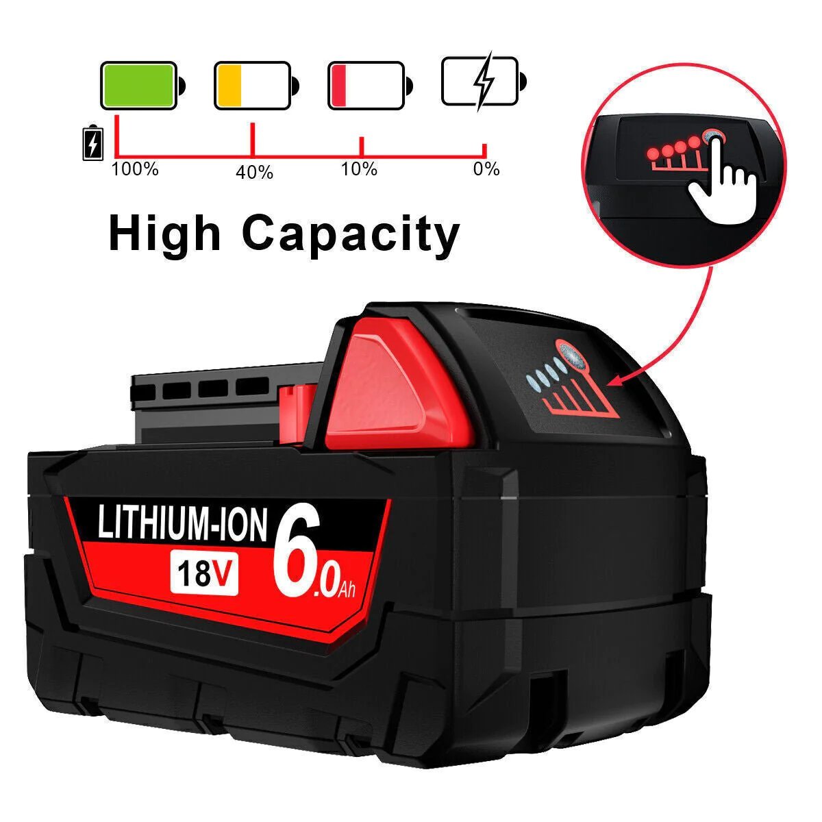 2x Compatible 18V 6.0Ah Lithium XC Battery For Milwaukee M18 48-11-1840 48-11-1860 Extended - Office Catch