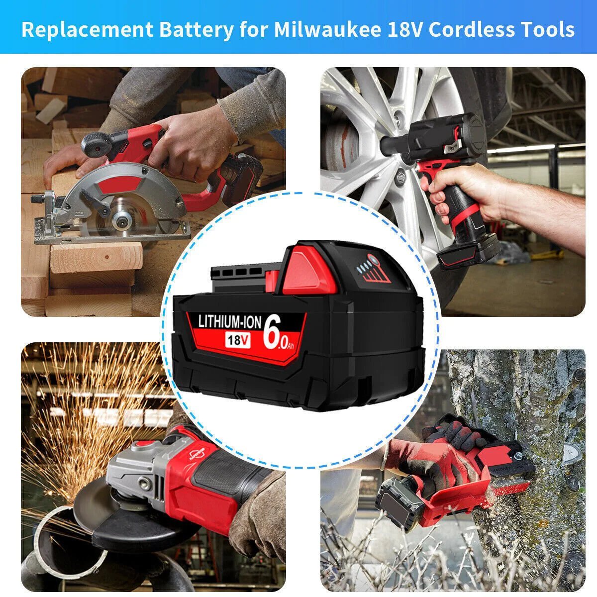 2x Compatible 18V 6.0Ah Lithium XC Battery For Milwaukee M18 48-11-1840 48-11-1860 Extended - Office Catch