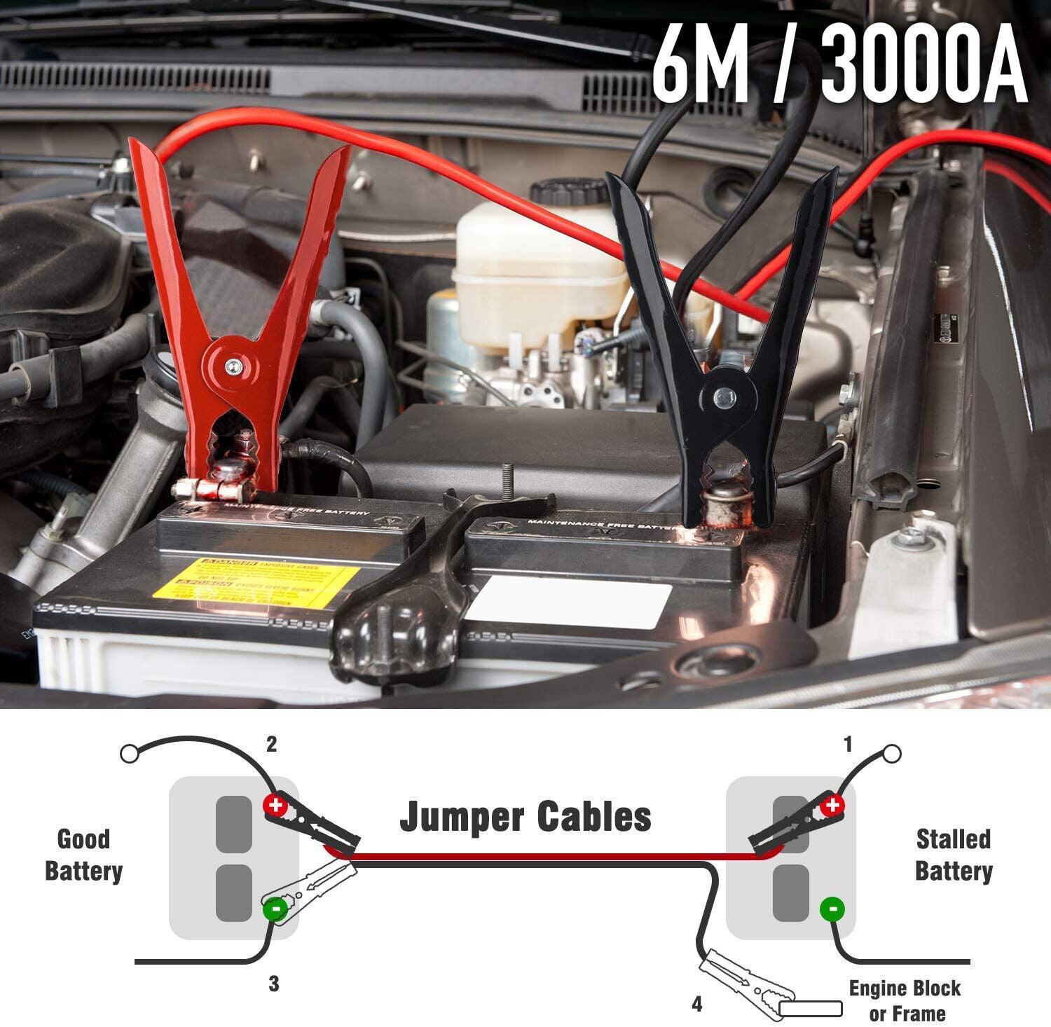 3000AMP Jumper Leads 6M Long Surge Protection Car Boost Cables Alarm Indicator - Office Catch