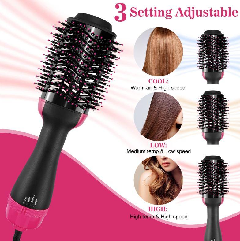 4-in-1 Hot Air Style Curler Hair Dryer Styling Roll Hair Brush Comb Hairdryer - Office Catch