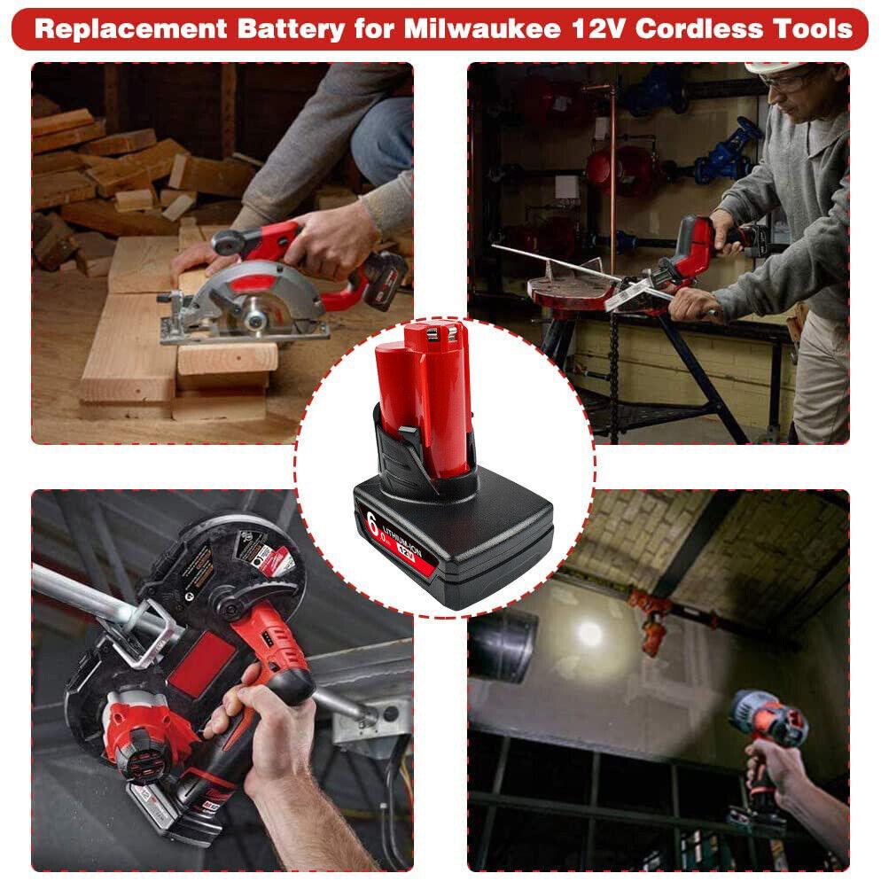 4 Pack | 6.0Ah 12V Tool Battery For Milwaukee M12 48-11-2440 48-11-2402 Extended Capacity - Office Catch