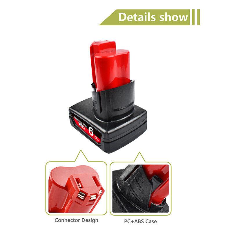 4 Pack | 6.0Ah 12V Tool Battery For Milwaukee M12 48-11-2440 48-11-2402 Extended Capacity - Office Catch