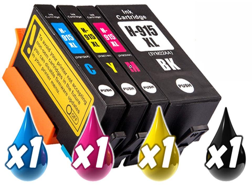 4 Pack HP 915XL Compatible High Yield Inkjet Cartridge 3YM22AA - 3YM19AA [1BK,1C,1M,1Y] - Office Catch