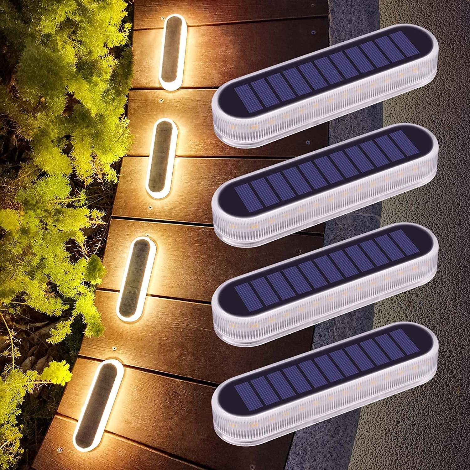 4-Pack Solar Powered Step Lights - 40LM Brightness, LED Dock Lights for Outdoor In-Ground Lighting, IP68 Waterproof with Auto ON/OFF Feature, Ideal for Garden, Stairs, Driveway, and Pathway Illumination - Office Catch