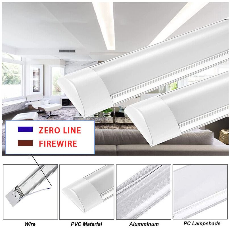 4FT 1200mm Slim LED Wide Batten Tube Light Ceiling Strip Bar Light Daylight | 1 Pack - Office Catch