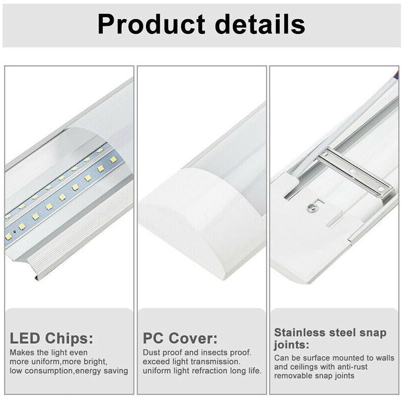 4FT 1200mm Slim LED Wide Batten Tube Light Ceiling Strip Bar Light Daylight | 2 Pack - Office Catch