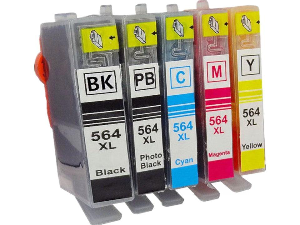 5 Pack HP 564XL Compatible Inkjet Cartridges CN684WA+CB322WA-CB325WA [1BK,1PBK,1C,1M,1Y] 5 Pack - Office Catch