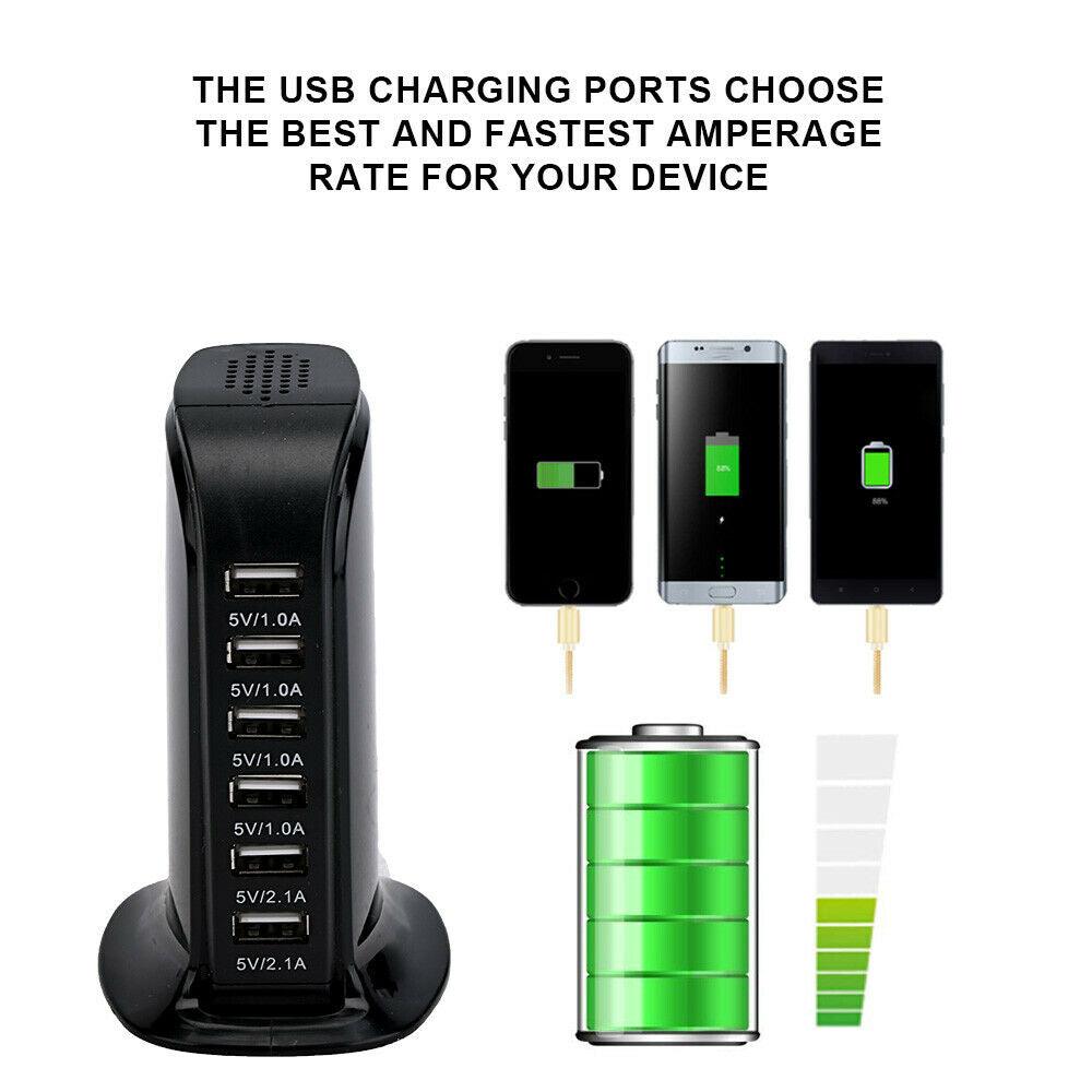 6 Port Charging Station USB Desktop AU New Charger Rapid Tower Power Adapter AU - Office Catch