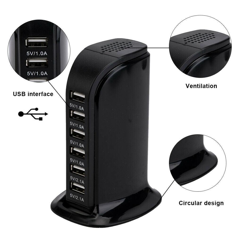 6 Port Charging Station USB Desktop AU New Charger Rapid Tower Power Adapter AU - Office Catch