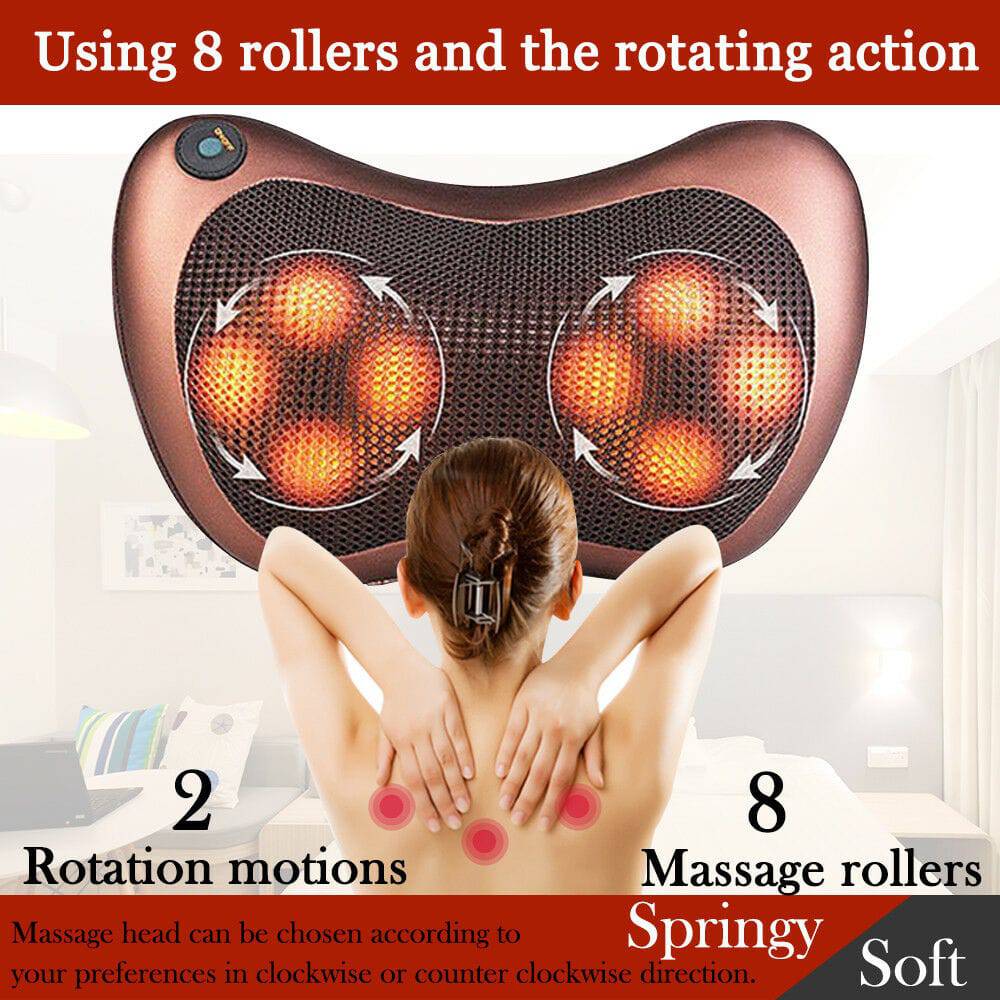 8 Head Neck Massager Head Massage Pillow Shoulder Cushion Shiatsu Knead Heated - Office Catch