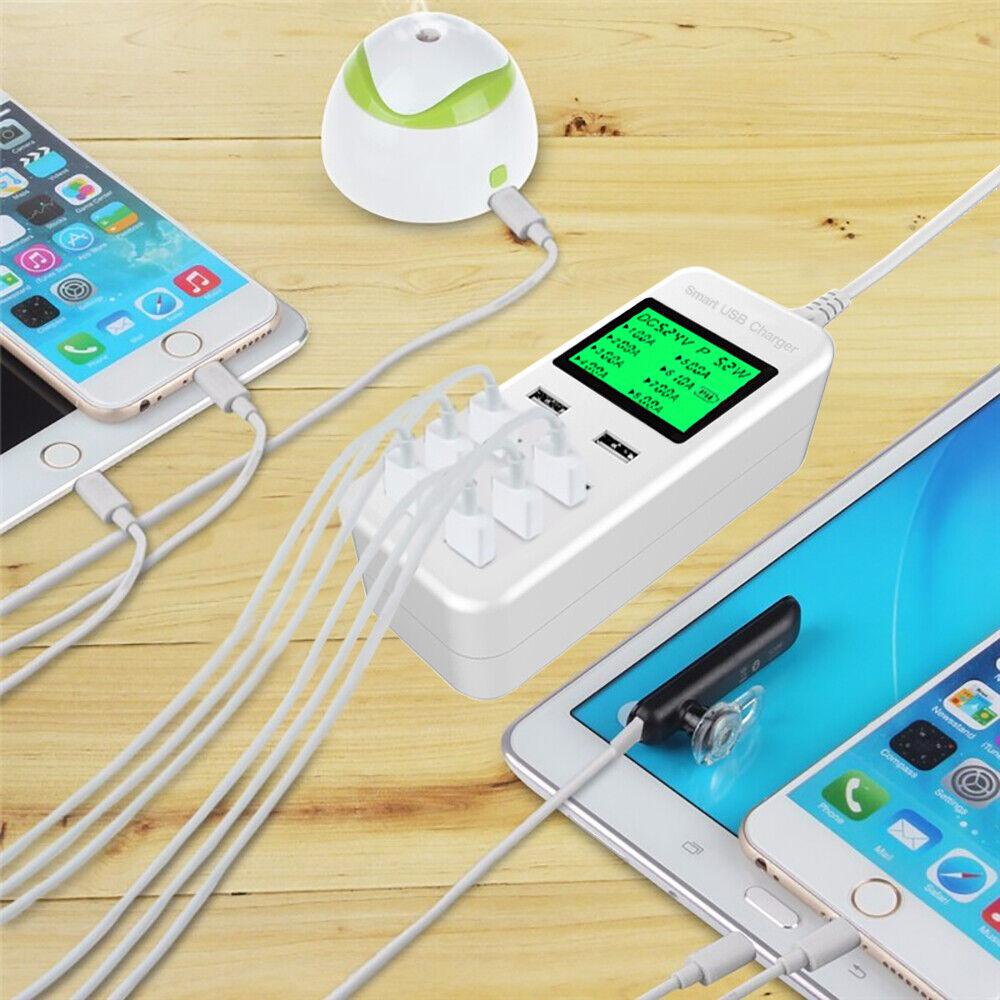 8 Port USB Hub Multi Dock Phone Charger Charging Station Desktop Power Adapter - Office Catch