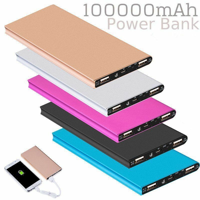 Black | 100000mAh For Mobile Phone Dual USB Portable Battery Charger External Power Bank - Office Catch